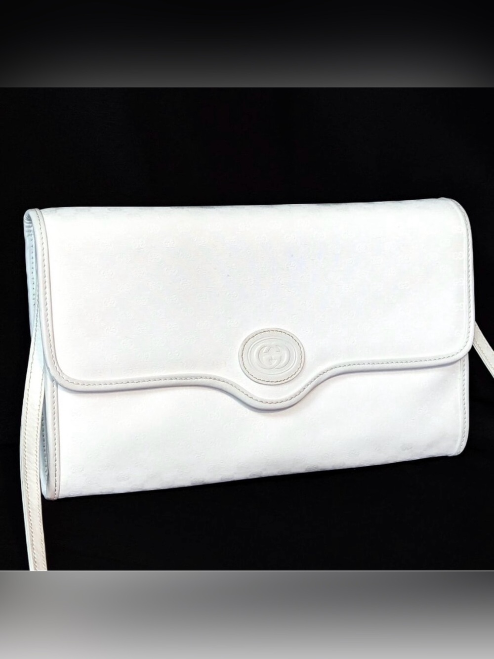Vintage Gucci White Micro GG Convertible Shoulder Bag Clutch Italy